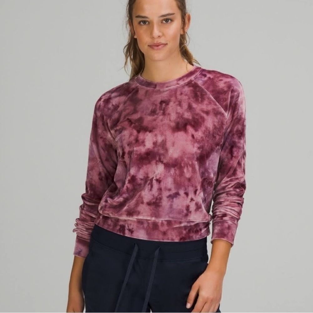NWT Lululemon Pink Velour Warm Down Crew Neck sweater